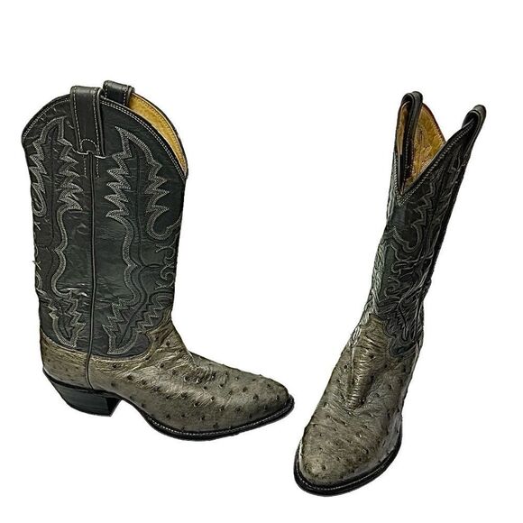 Justin Boots #8936 Men’s Cowboy Boots Antique Grey Ostrich Leather Size 8D - Picture 4 of 12